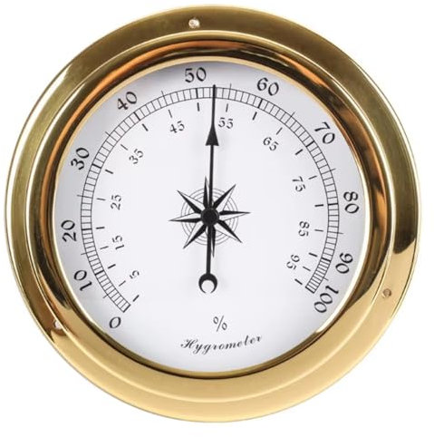 UQSENEUX Barometer, 145 mm Barometer, Thermometer, Hygrometer, Uhr, Barometer für die Hauswand, Barometer innen, Barometer im Freien (Messing)