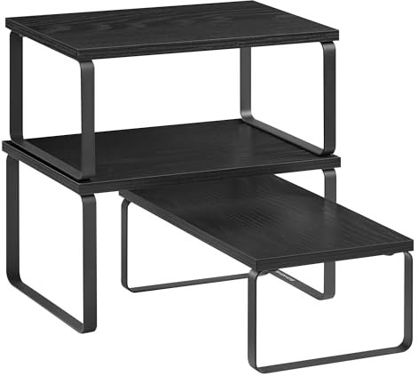 SONGMICS Gewürzregal, 3er Set Küchen-Organizer, Küchenregal, stapelbar, erweiterbar, Metall und Holzwerkstoff, anthrazitgrau-mattschwarz KCS220B01
