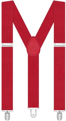 soodyoow Hosenträger Herren, 3,5 Cm Y-Typ Hosenträgers Herren Stark, Hosenträgers Rot mit Sehr Starken 3 Metall Clips, Verstellbares und Elastisch Hosenträger für Männer und Damen(Rot)