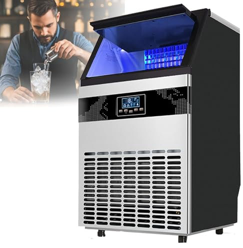 Máquina de hielo comercial de 220 libras/24 horas, máquina de hielo industrial grande, hielo listo en 5-15 minutos, con modo de autolimpieza,con función de temporización, ajuste del espesor del hielo