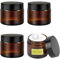 4 Stück Amber Glas Cremedose zum Befüllen, 60ml Salbentiegel, Braunglas Creme Behälter mit Spatel und Aufkleber, Cremetiegel Leerdose für Lotion, Creme, Kosmetik