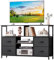 Taotigzu Meuble TV 120 cm de Long,Table Télé avec Étagères Réglables,Meuble Télé de Salon avec Tiroirs en Tissu,Cadre en Métal, Marron Rustique et Noir (Noir)
