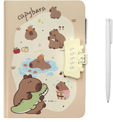 Capybara Password Book with Lock,Cartoon Capybara Crocodile Password Notebook Journal Kid Secret Notebook Diary and Pen Password Keeper Stationery Set for Teen Kid Birthday Office School Supplies