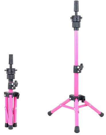 VEELTRAS Perruque Stand Trépied Réglable Métal Mini Perruque Head Stand pour la formation Manequin Heads et Canvas Block Head (pink)