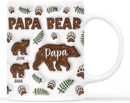 Personal Chic Custom Mug Name - Papa Bear - Personalised Mum Gifts, Grandma Gift, Mummy Mug (2 Kids)