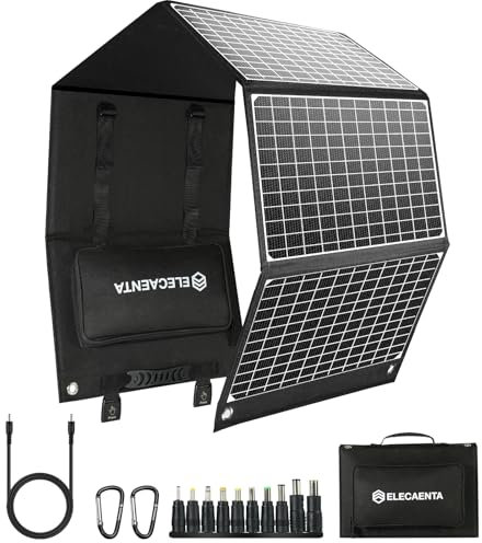 ELECAENTA 60W Foldable Solar Panel ETFE Solar Charger USB-C PD45W QC3.0 DC 18V for Portable Solar Generator Power Station Smartphones Outdoor Power Backup Waterproof Dustproof, 1.6KG