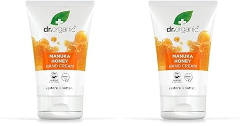 Dr Organic Manuka Honey Hand Cream, Moisturising, Dry Skin, Mens, Womens, Natural, Vegetarian, Cruelty-Free, Paraben & SLS-Free, Recycled & Recyclable, Organic, 125ml, Packaging may vary (Pack of 2)