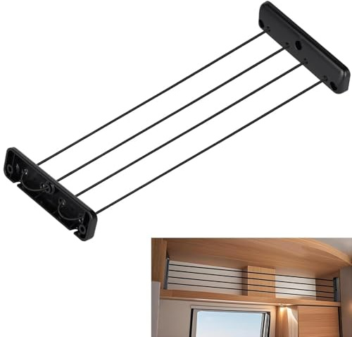ANBOO Camper Van Accessories - Adjustable Black ABS Cargo Barrier Net for Motorhomes, 5m Elastic Van Storage Solution to Prevent Luggage Falling (Screw Fixation)