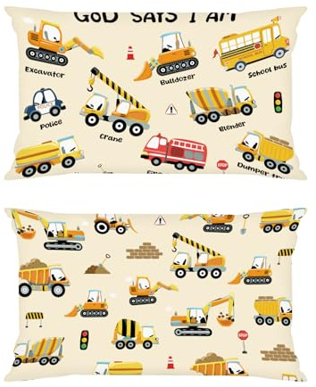Joymaison Kissenbezüge 33x45 cm 2er Kinder Cartoon BauFahrzeuge Bagger | Deko Kissenhülle Bagger Traktor Feuerwehrauto für Jungen Kinder Kleinkinder Dekorative Kissenbezug Kissen für Couch Sofa