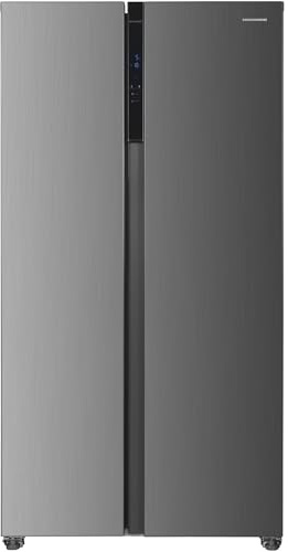 HEINNER HSBS‑HM532NFINVXD Side‑by‑Side Kühlschrank – 532 L Gesamtvolumen, Full No‑Frost, Inverter‑Kompressor, LED Touch‑Display, Inox‑Look, Energieklasse  D, 5-Jahres-Garantie