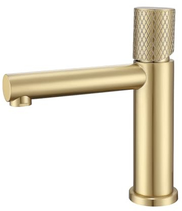 Serenfira Wasserhahn Bad Gold SUS304 Edelstahl,Hochdruck Waschtischarmatur | Wasserhahn Gold Badezimmer mit Warm/Kaltwasser Mischbatterie,Wasserhahn für Waschbecken Wohnwagen,Einlochmontage