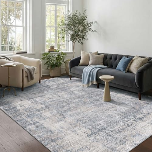 Kokia Kurzflor Teppich 140x200cm, Blau, Maschinenwaschbar, rutschfest, Haustierfreundlich, Fleckenabweisend, Teppich für Wohnzimmer Schlafzimmer Büro