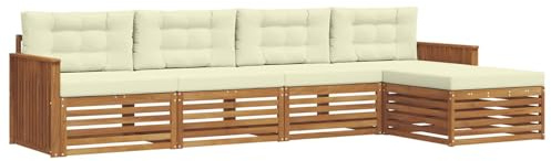 vidaXL Outdoor-Sofagarnitur mit Kissen 5 pcs Natur und Creme, Gartenlounge, Moderne Outdoor-Sofa, gemütliche Sitzgruppe, langlebige Terrasse für entspannte Stunden