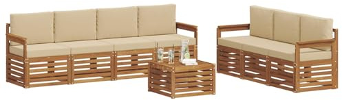 vidaXL Sofagarnituren 8 pcs Natur und Beige Massivholz Akazie, Moderne Garten-Sofa-Ecke, Bequeme Sitzgruppe für Terrasse, langlebig und stylisch