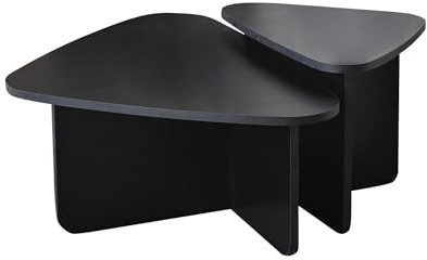 Hanah Home Modern Black Coffee Table Set (2 Pieces), 90x60x35 & 60x40x40 cm | 100% Melamine Coated Particle Board, 18 mm Thickness | Stylish & Functional Design for Living Spaces