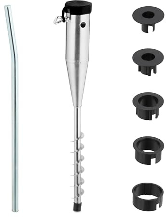 Relaxdays Parasol Ground Anchor, Socket for Umbrella & Rotary Dryer, 25-55 mm Pole Thickness, Screw-In, Steel Spike