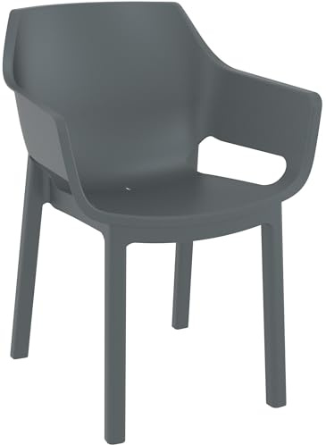CLP Gartenstuhl stapelbar Dora, wetterfest und platzsparend, Sitz aus Kunststoff, belastbar bis 120 kg, Terrassenstuhl für Garten, Farbe:dunkelgrau