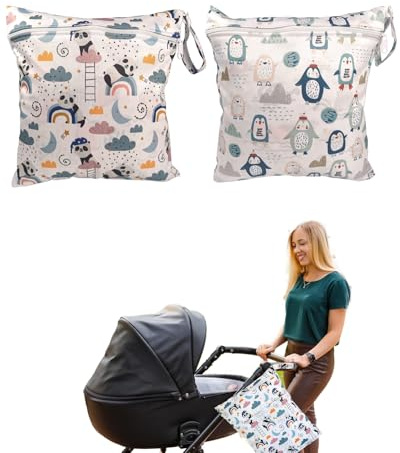 JIRVEX Set di 2 Wet Bag per Asilo 28x30 cm Porta Pannolini Impermeabile Bambino Lavabile per Piscina, Cambio Neonato e Viaggi