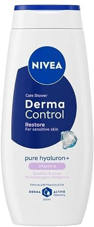NIVEA Shower Gel for Sensitive Skin with Hyaluronic Acid and Vitamin E Derma Control Restore 250 ml Pack of 6