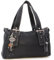 Catwalk Collection Handbags - Damen Leder Schultertasche - Handtasche Mittelgroß mit Viele Fächer - JANE - Schwarz