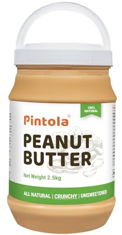 Pintola Burro di arachidi tutto naturale (croccante) (2,5 kg) | senza zucchero | 30g di proteine ​​| Non OGM | Senza Glutine | Vegano | Senza colesterolo
