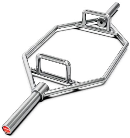 Synergee 25 kg Chrom Olympische Hex-Langhantel Trap-Stange mit Zwei Griffen für Kniebeugen, Kreuzheben, Nackenheben und Powerpulls. 56 Lange Stange mit 10 Scheibenaufnahme.