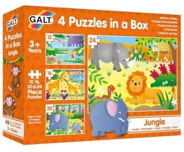 Galt Toys, 4 Puzzles in a Box - Jungle, Animal Jigsaw Puzzle for Kids, Ages 3 Years Plus