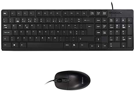 UNYKAch Kit Teclado y Ratón OEM Disposición Portuguesa, QWERTY, con Cable, 105 Teclas de Membrana, 1200 dpi, Conexión USB, Silencioso, Ergonómico, Windows, Mac, Android, Linux