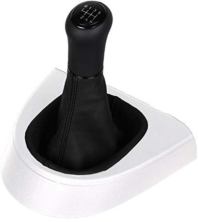 ICT Schaltknauf Schaltsack/Schaltmanschette mit Rahmen Naht schwarz Leder, 6 gang, kompatibel mit: VW Touran/Caddy Typ 1T/2K 2003 – 2015 (LED rot)