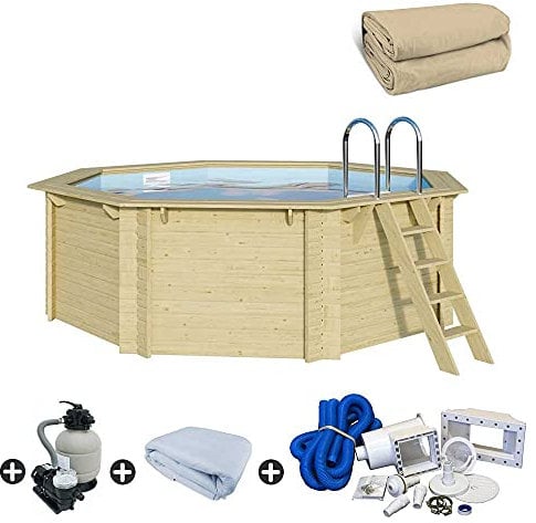 Trend Holzpool Set Achteck 400 x 400 x 124 cm Innenhülle Sandfarben