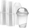 Strong Plastic Smoothie Cups With Dome Lids - 200 Pack 10oz (296ml) Milkshake Disposable Cups for Iced Tea, Coffee, Cold Drinks - Reusable Clear