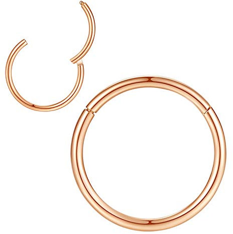 Anneaux de nez de 18 g pour homme et femme - 7 mm - Calibre 18 - Or rose - Anneau à charnière en acier chirurgical 316L - Boucles d'oreilles pour cartilage, hélix, lobe