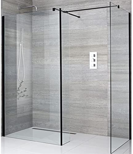 MILANO Black Corner Shower Enclosure Two 700mm Screens 600mm Tile Drain
