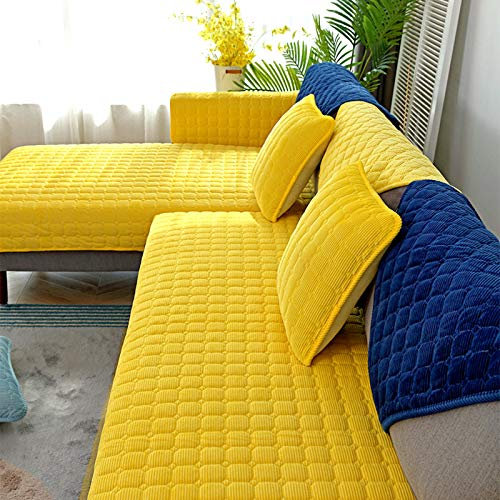 QSCV Ecksofa Sofabezug Für Hunde Haustier rutschfest Sofa-Protektor,Sofa überzug L-Form,Samt Couchbezug-Gelb 90 * 160cm 1pcs
