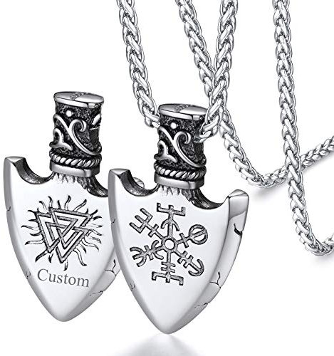 FaithHeart Viking Kompass Schild Anhänger mit Gravur herren skandinavischer Kompass Anhänger mit 55cm+5cm Kette für damen und Herren