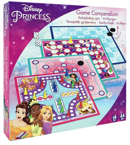 Disney Princess Games Compendium, Enjoy 4 x Board Games, Nine Men's Morris, Draughts, Ludo, Ladders Game, Great Gift for Kids Aged 5+