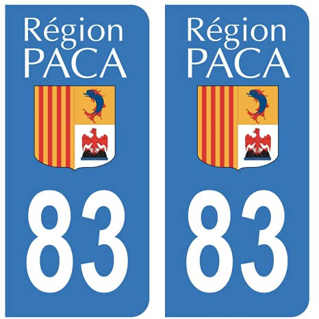 Aufkleber für Nummernschild, Auto, Departement 83, Var, altes Logo, Region PACA