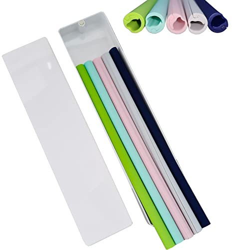 Onlineforu LTD 5 Pack Reusable Silicone Straws with Magnetic Case – Long Flexible BPA-Free Food-Grade Straws – Snap-Open Design for Easy Cleaning – Hot and Cold Drink Compatible – Dishwasher Safe