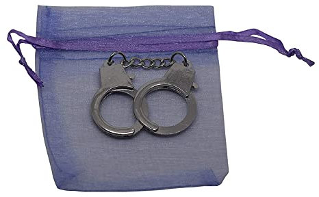 UltraByEasyPeasyStore Ultra Mini 12cm Metal Handcuff Cuff Shaped Keychain for Keyrings Mens Womens Including a Purple Gift Bag