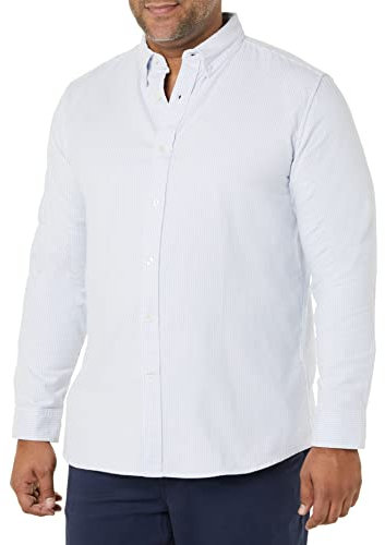 Amazon Essentials Men's Long-Sleeved Regular-fit Stretch Oxford Shirt (Available in Big & Tall), Powder Blue Vertical Stripes, S