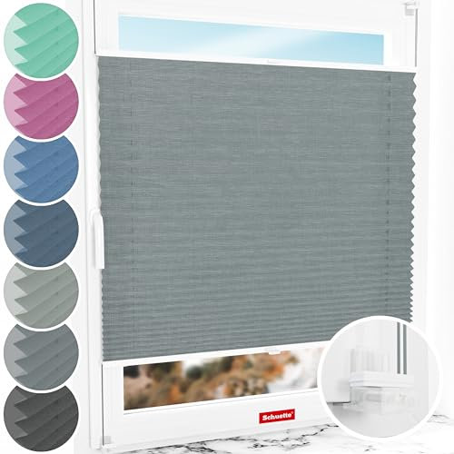 Schuette® Plissee ohne Bohren ● Melange Kollektion: Rocky Mountain (Grau) ● 130x120cm (Breite x Höhe) ● Suprafix Faltrollo Klemmfix 2.0 Rollo ● 60 Sekunden Plisseerollo Montage inkl. Video