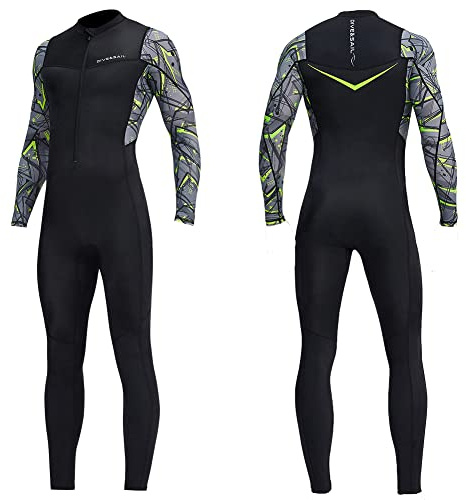 Dive Skins for Women Men Full Body Swimsuit Rash Guard Scuba Skin Thin Wetsuit, One Piece Long Sleeve Quick Dry Diving Skin UV Protection Surfing Spandex Wet Suit for Water Sport (L, Men Black)