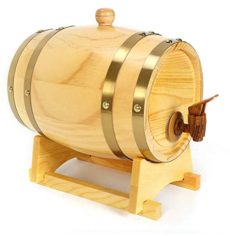 3 Liter Holzfass mit Bock und Zapfhahn Eichen-Fass für Lagerung von Whiskey, Wein, Spirituosen, Likörspender Whiskyfass Geschenkidee für Männer