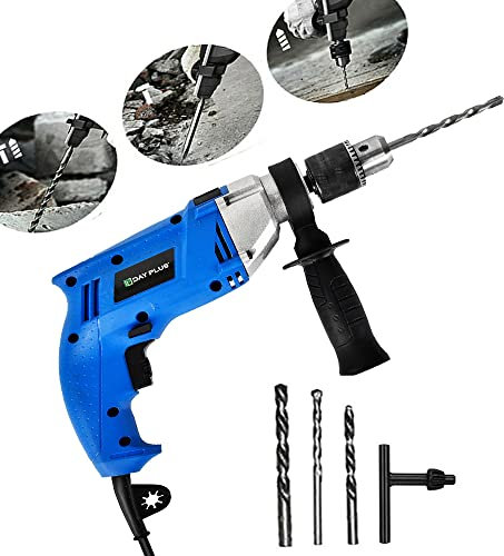 Taladro de percusión de 850 W, con tres brocas, 3000 rpm, 2 funciones en 1 martillo y taladro, mango adicional ajustable de 360 grados