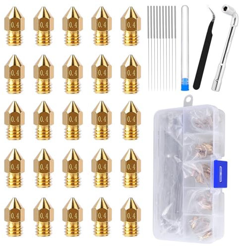 25PCS MK8 0,4 mm Hotend-Düsen mit DIY-Werkzeugen Aufbewahrungsbox für Creality Ender 3 / Ender 3 Pro/Ender 3 Max/Ender 5 Pro, Ender 3 S1 / Ender 3 Neo/CR 10 Serie