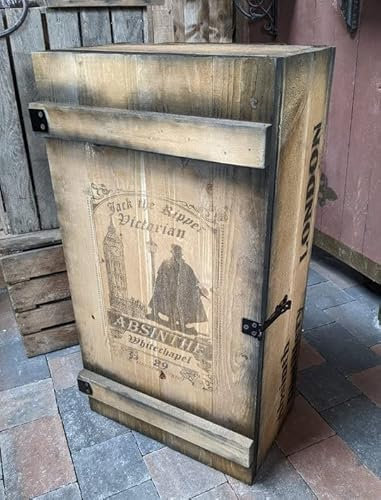 BARSCHRANK FRACHTKISTE Jack The Ripper Absinth KISTE Vintage MINIBAR BAR Holz 74cm H