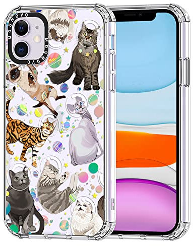 MOSNOVO für iPhone 11 Hülle – Durchsichtige, schlanke, stoßfeste TPU+PC-Handyhülle, [6,6 Fuß Fallschutz/Anti-Abziehen] - Weltraumkatze
