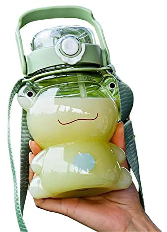 Rosixehird Bouteille d'eau Grenouille - Bouteille d'eau Grenouille Dessin animé avec Paille | Bouteilles d'eau Transparentes pour l'école, Gourde Quotidienne pour Adolescents et Adultes