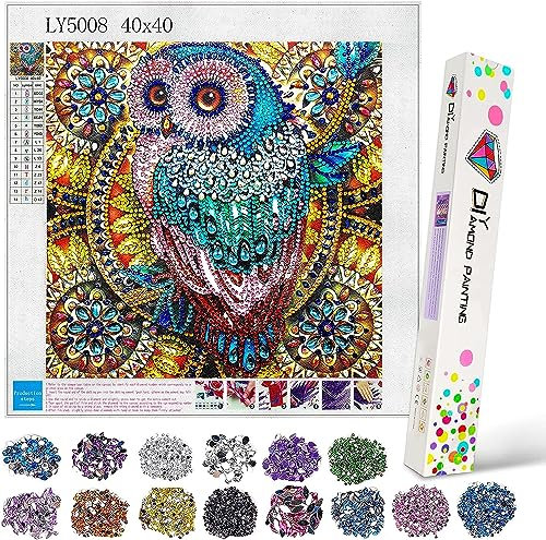 Hirsrian 5D Diamond Painting Kunstset, DIY Diamant Malerei Kreuzstich Volldiamant Kristall Strass Malerei für Erwachsene und Kinder Stickerei Gemälde Bilder für Zuhause Wanddekoration Eule