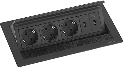 EVOline Flip Top Push DATA M 3xSchuko + 2x USB-Charger + schwarz